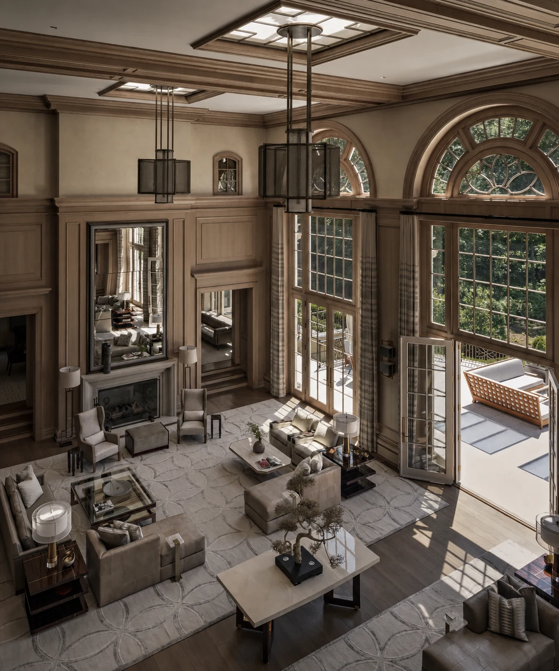 Mid Country Grandeur double-height living room in Fairfield County, Connecticut, built by Hobbs Inc.