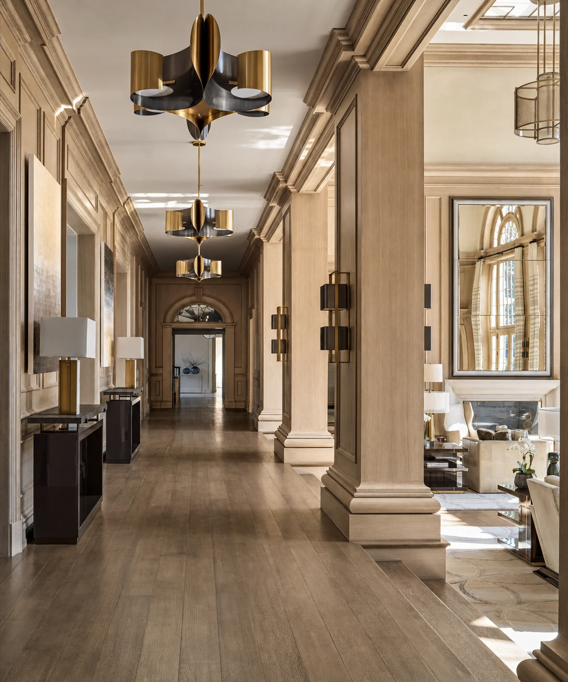 Mid Country Grandeur gallery hallway in Fairfield County, Connecticut, built by Hobbs Inc.
