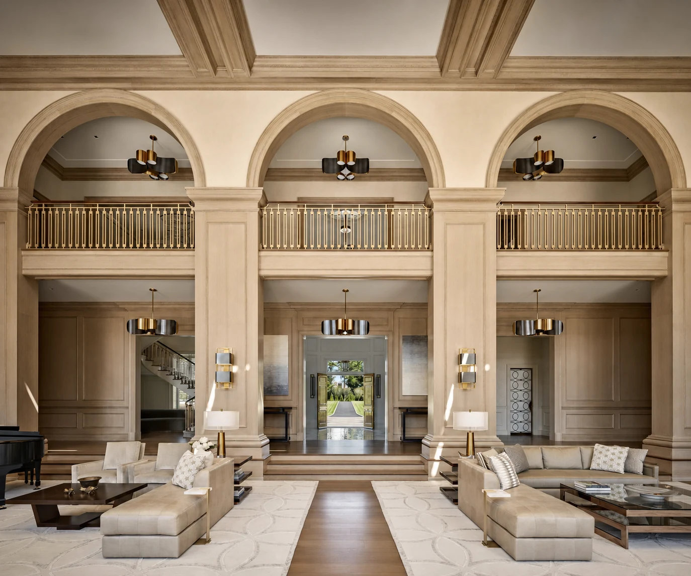 Mid Country Grandeur grand living hall in Fairfield County, Connecticut, built by Hobbs Inc.