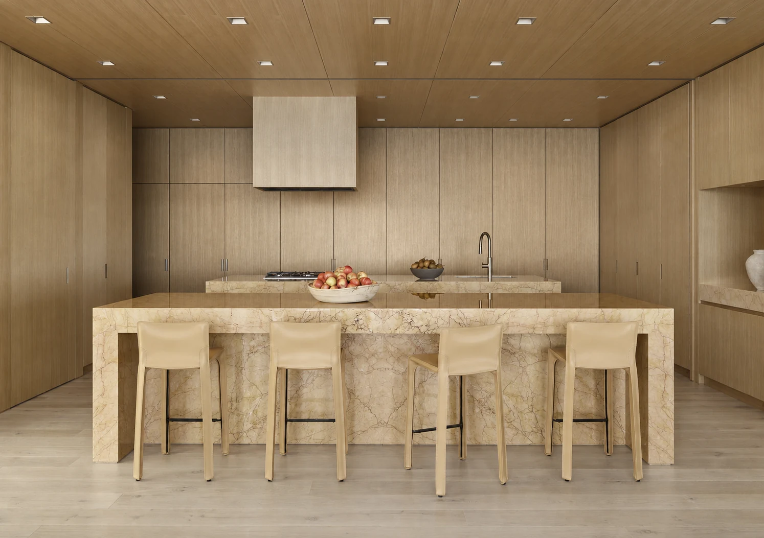 Montauk Cliff House wood and stone kitchen in Montauk, New York, built by Hobbs Inc.
