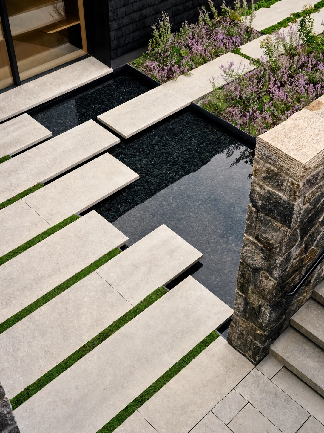 Montauk Cliff House stepping-stone water garden in Montauk, New York, built by Hobbs Inc.