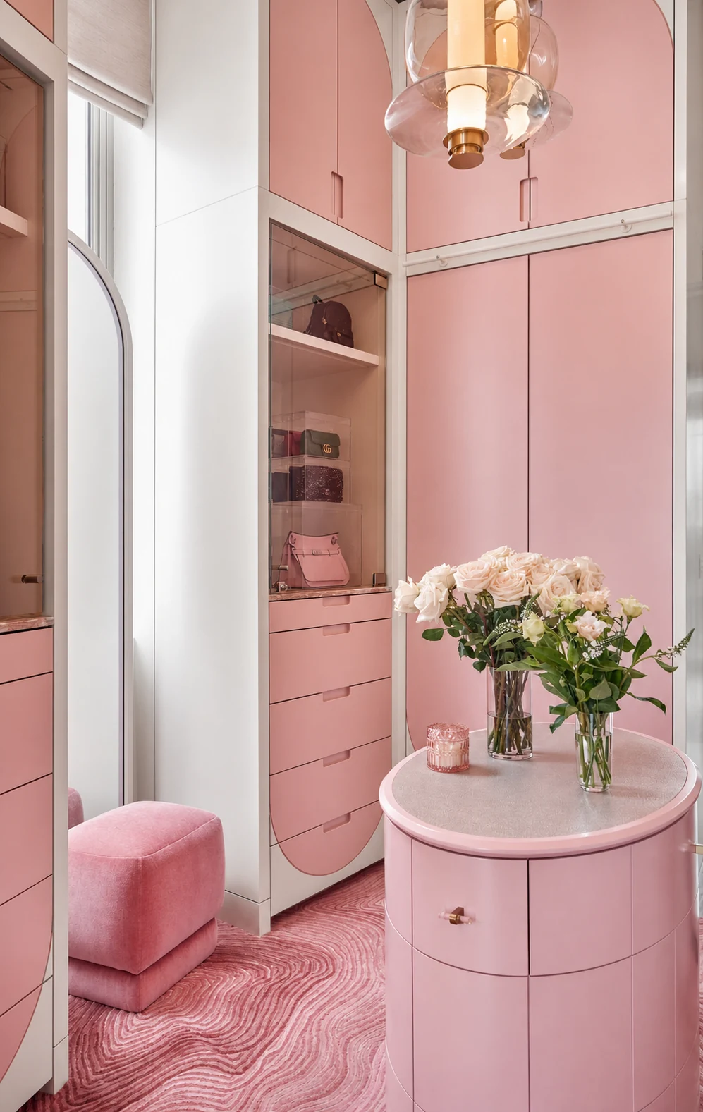 Upper East Side Penthouse Triplex pink dressing room cabinetry detail in Upper East Side, New York City, built by Hobbs Inc.
