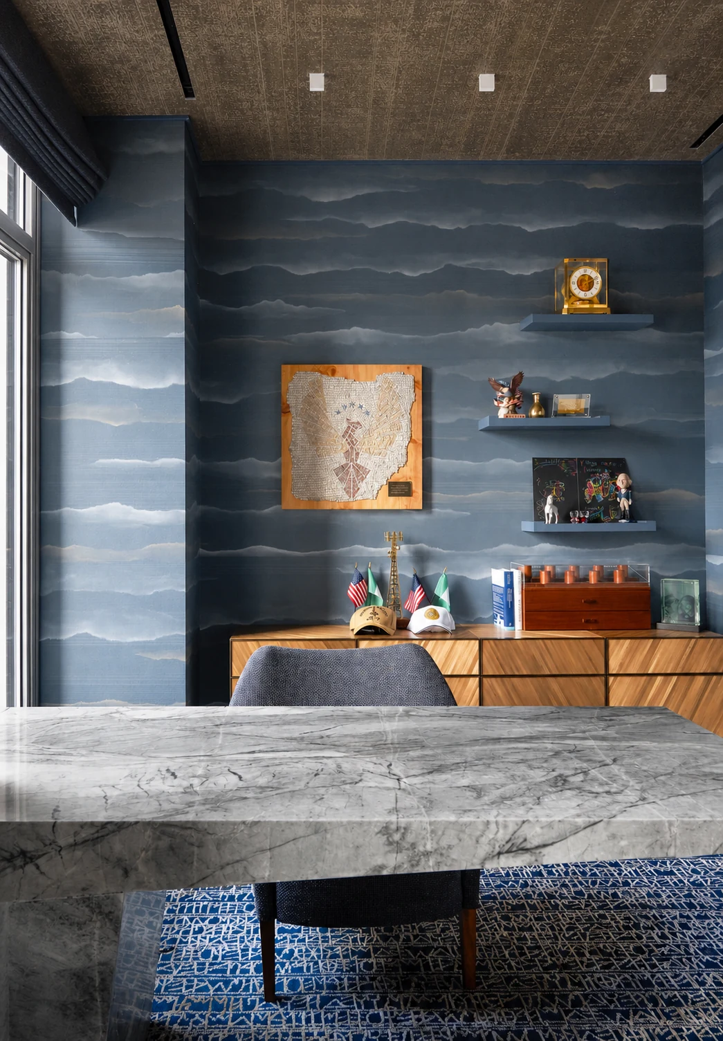 Upper East Side Penthouse Triplex blue study in Upper East Side, New York City, built by Hobbs Inc.